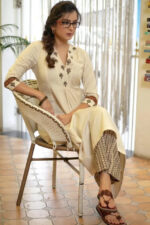 Americanchoice Off White Classy Cotton Embroidered Kurta & Pant Set