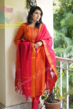 Americanchoice Orange Handloom South Cotton Kurta and Pant Set with South Cotton Dupatta