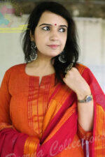 Americanchoice Orange Handloom South Cotton Kurta and Pant Set with South Cotton Dupatta - Image 2