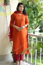 Americanchoice Orange Handloom South Cotton Kurta and Pant Set with South Cotton Dupatta - Image 4