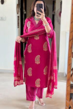 Americanchoice Cotton Pink Kurta With Pant & Dupatta Set