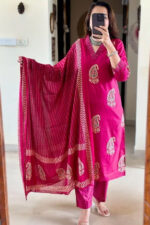 Americanchoice Cotton Pink Kurta With Pant & Dupatta Set - Image 2