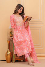 Americanchoice Cotton Pink Kurta With Pant & Dupatta Set - Image 3