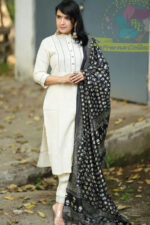 Americanchoice Off White Khadi Cotton Kurta and Bottom Set with Khadi Silk Dupatta - Image 3