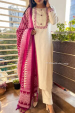 Americanchoice Off White Khadi Cotton Kurta and Pant Set with Khadi Silk Dupatta