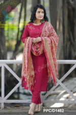 Americanchoice Pink Khadi Cotton Embroidered Kurta With Pant & Khadi Silk Dupatta Set