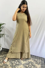 Americanchoice Olive Cotton Cut Sleeve Kurta & Palazzo Set - Image 2