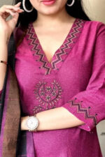 Americanchoice Handloom Cotton Embroidered Kurta With Pant & Dupatta Set - Image 4