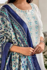 Americanchoice White Khadi Cotton Kurta With Pant & Khadi Silk Dupatta Set - Image 3
