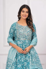 Americanchoice Sky Blue Cotton Kurta With Pant & Dupatta Set - Image 5