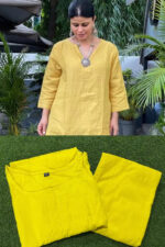 Americanchoice Handloom South Yellow Cotton Kurta & Pant Set - Image 3