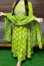 Americanchoice Women's Cotton Green Anarkali Embroidery Kurta & Pant with Dupatta - Image 6