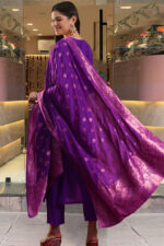Americanchoice Embroidered Purple Regular Thread Work Kurta with Trousers & With Dupatta - Image 4