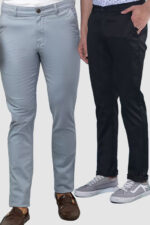 Americanchoice Combo Set of Men's Bluish Grey & Black Cotton Chinos Trouser