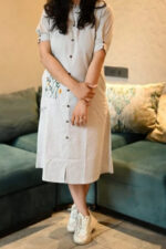 Americanchoice Grey Women's Classy Cotton Middy Dress for Festivals and Party