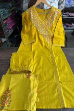 Americanchoice Yellow Cotton Embroidered Kurta With Pant & Dupatta Set - Image 5