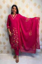 Americanchoice  Cotton Embroidered Kurta With Pant & Dupatta Set