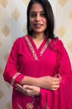 Americanchoice  Cotton Embroidered Kurta With Pant & Dupatta Set - Image 4