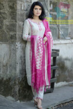 Americanchoice White Cotton Embroidered Kurta With Pant & Khadi Silk Dupatta Set