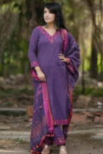 Americanchoice Cotton Embroidered Kurta With Pant & Linen Dupatta Set - Image 4
