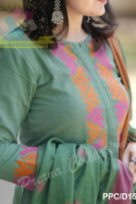 Americanchoice Dark Green Cotton Embroidered Kurta With Pant & Linen Dupatta Set - Image 2