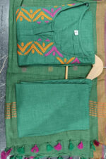 Americanchoice Dark Green Cotton Embroidered Kurta With Pant & Linen Dupatta Set - Image 5