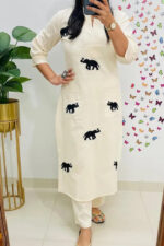 Americanchoice Cotton White Embroidered Kurta & Pant Set - Image 2