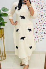 Americanchoice Cotton White Embroidered Kurta & Pant Set
