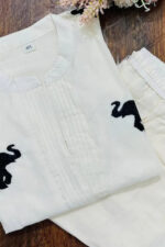 Americanchoice Cotton White Embroidered Kurta & Pant Set - Image 4
