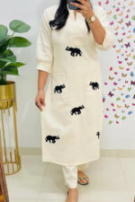 Americanchoice Cotton White Embroidered Kurta & Pant Set - Image 3