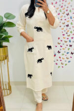 Americanchoice Cotton White Embroidered Kurta & Pant Set - Image 6