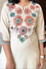 Americanchoice Off White Cotton Embroidered Kurta & Pant Set - Image 4
