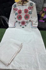 Americanchoice Off White Cotton Embroidered Kurta & Pant Set - Image 2