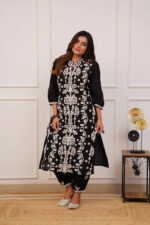 Americanchoice Black & White Cotton Embroidered Kurta & Pant Set - Image 2
