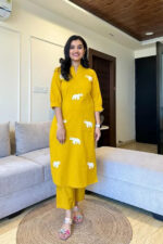 Americanchoice Cotton Yellow Embroidered Kurta & Pant Set