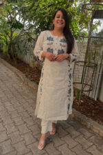 Americanchoice Off White Cotton Embroidered Kurta & Pant Set