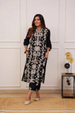 Americanchoice Black & White Cotton Embroidered Kurta & Pant Set