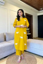 Americanchoice Cotton Yellow Embroidered Kurta & Pant Set - Image 3