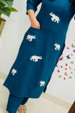 Americanchoice Blue Cotton Embroidered Kurta & Pant Set - Image 2