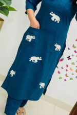 Americanchoice Blue Cotton Embroidered Kurta & Pant Set - Image 4
