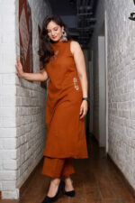 Americanchoice Brown Cotton Embroidered Kurta & Pant Set - Image 2