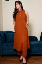 Americanchoice Brown Cotton Embroidered Kurta & Pant Set - Image 3
