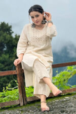Americanchoice Off White Cotton Embroidered Yoke Kurta & Pant Set - Image 2