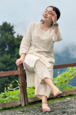 Americanchoice Off White Cotton Embroidered Yoke Kurta & Pant Set