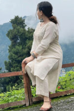 Americanchoice Off White Cotton Embroidered Yoke Kurta & Pant Set - Image 5