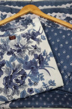 Americanchoice Cotton Floral Print Bluish Grey Kurta With Pant & Dupatta Set - Image 6