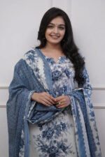 Americanchoice Cotton Floral Print Bluish Grey Kurta With Pant & Dupatta Set - Image 3
