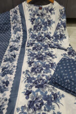 Americanchoice Cotton Floral Print Bluish Grey Kurta With Pant & Dupatta Set - Image 5