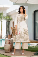 Americanchoice Off White Cotton Hand Block Kurta & Pant Set - Image 2