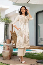 Americanchoice Off White Cotton Hand Block Kurta & Pant Set - Image 3